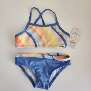 Wonder Nation Swimsuit Kids Girls Blue and Orange 2 Piece Bikini UPF 50+ 2T